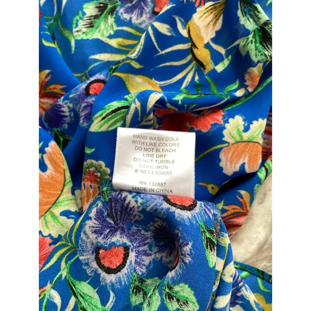 Rose + Olive Women Blue Floral Sleeveless Blouse V-Neck Tropical Top Large - Picture 6 of 7